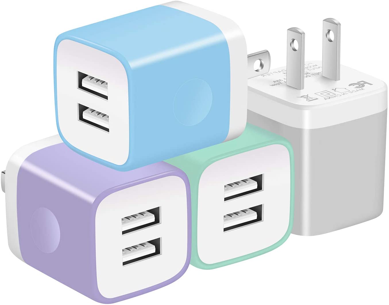 X-EDITION USB Wall Charger, 4-Pack 2.1A Dual Port USB Wall Plug Power Adapter Charging Block Charger Box Cube Compatible with iPhone 13 12 11 Pro Max Mini XS XR X 8 7 6 Plus, Pad, Samsung, LG, Android